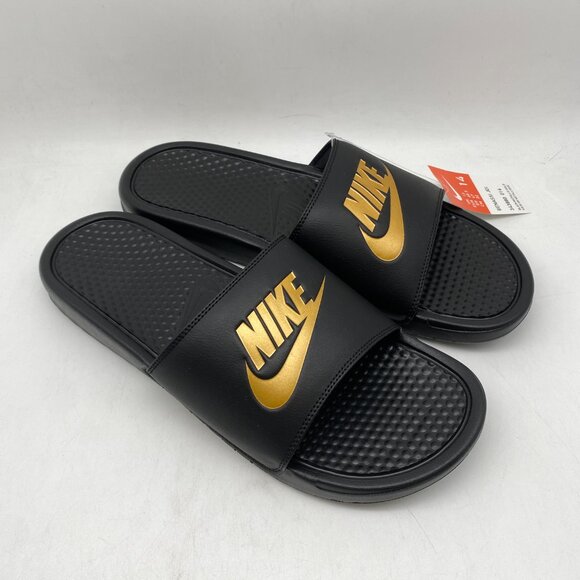NIKE BENASSI JDI BLACK/METARIC GOLD #343880-016 US MEN\'S SIZE 14